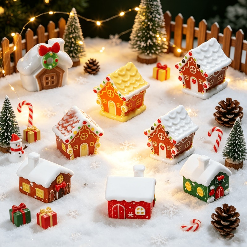 Resin Crafts Diy - 6 ชิ้น จี้บ้านขนมปังขิงเรซิ่น ของประดับจิ๋ว อุปกรณ์งานฝีมือ DIY