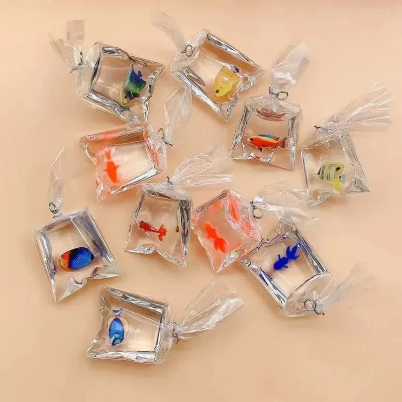 Resin Crafts Diy - จี้รูปถุงน้ำใสทำจากเรซิน 10 ชิ้น, จี้รูปปลาทะเลและปะการังขนาดเล็ก, อุปกรณ์เสริมสำหรับงานประดิษฐ์เครื่องประดับแบบทำเอง