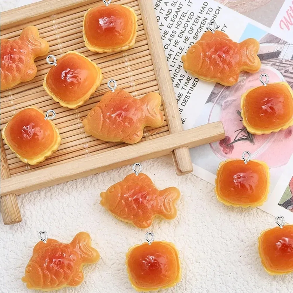 Resin Crafts Diy - 10 ชิ้น จี้เรซิ่นลายปลาขนมปัง หลังแบน เงางาม สำหรับงานฝีมือ