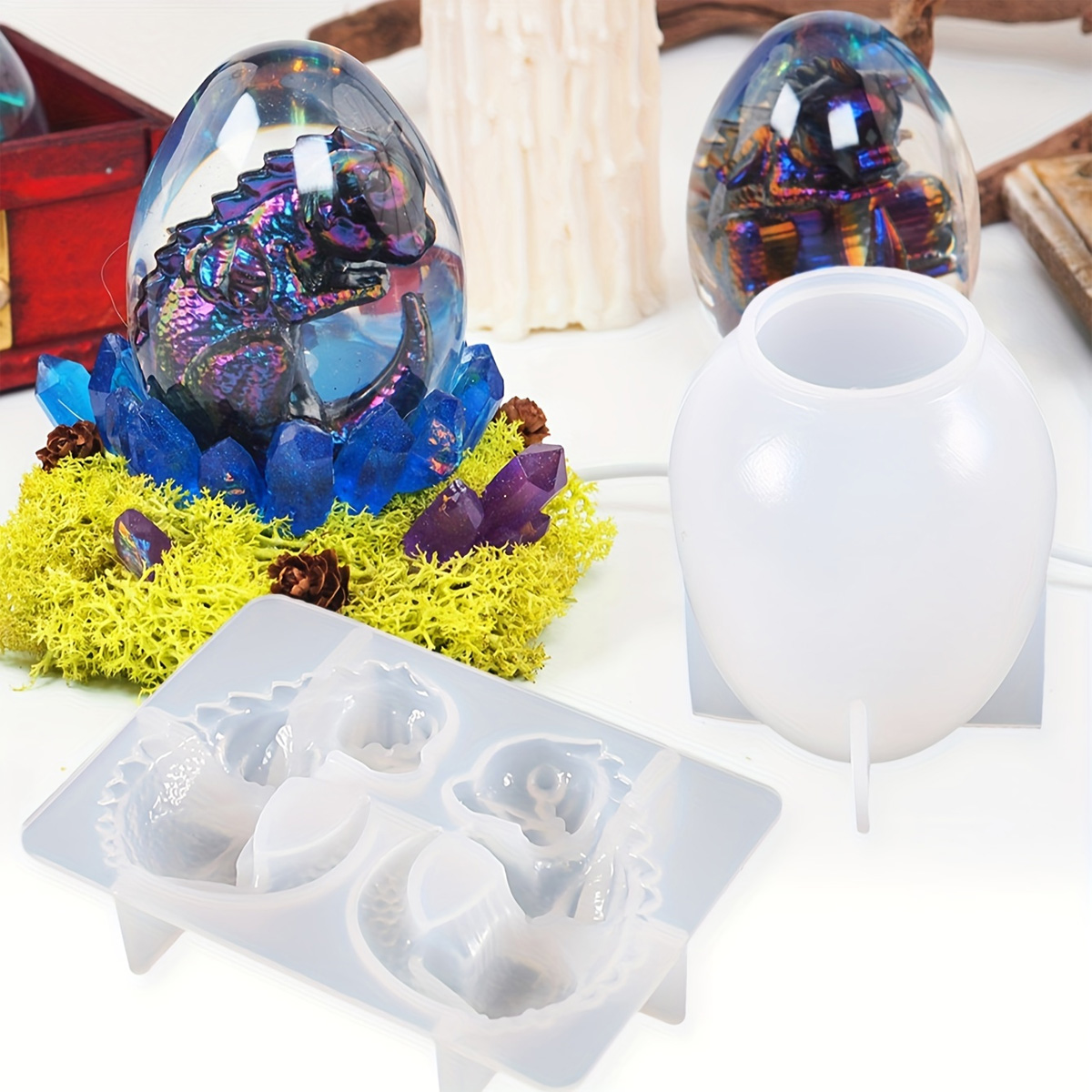 Resin Craft Ideas - แม่พิมพ์ไข่มังกรซิลิโคน ชุด 2 ชิ้น แม่พิมพ์หล่อเรซิ่นรูปไข่ไดโนเสาร์ สำหรับงาน