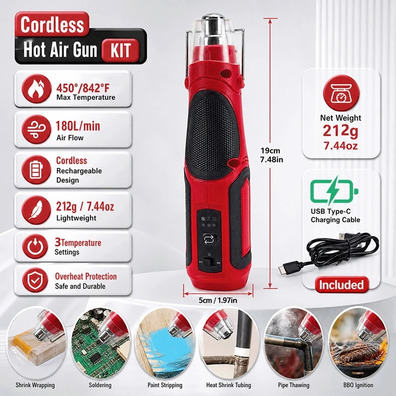 ปืนลมร้อนขนาดเล็กแบบพกพา ไร้สา - Heat Gun Small บทวิจารณ์และราคา